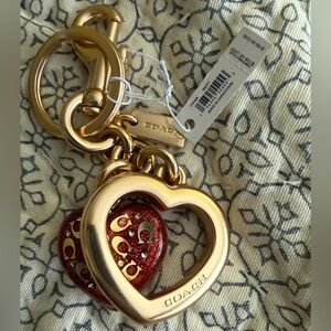 Coach Gold and Red Heart Keychain